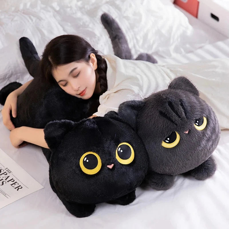 Long Giant Black Gray Fluffy Cat Plushies