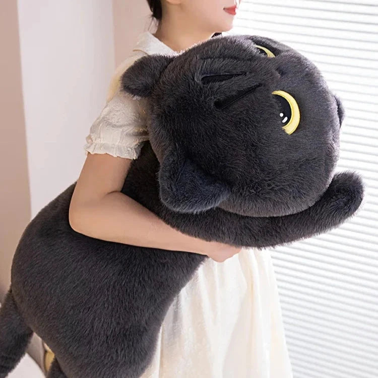Long Giant Black Gray Fluffy Cat Plushies